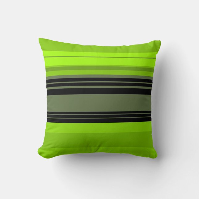 Black Green Abstract Stripes Pattern Throw Pillow (Front)