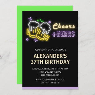 Black Green Adult Beer 37th birthday Invitation