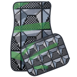 Black, green, and black checked wallpaper car floor mat