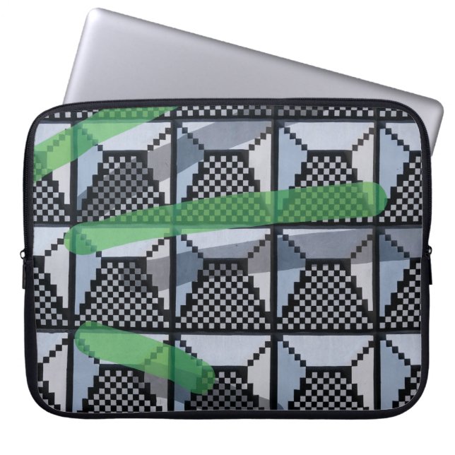 Black, green, and black checked wallpaper laptop sleeve (Front)