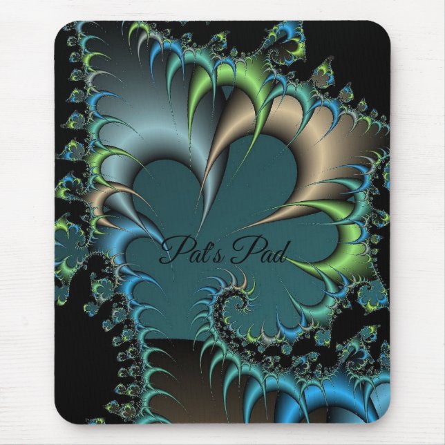 Black Green and Blue Digital Abstract Mouse Pad (Front)