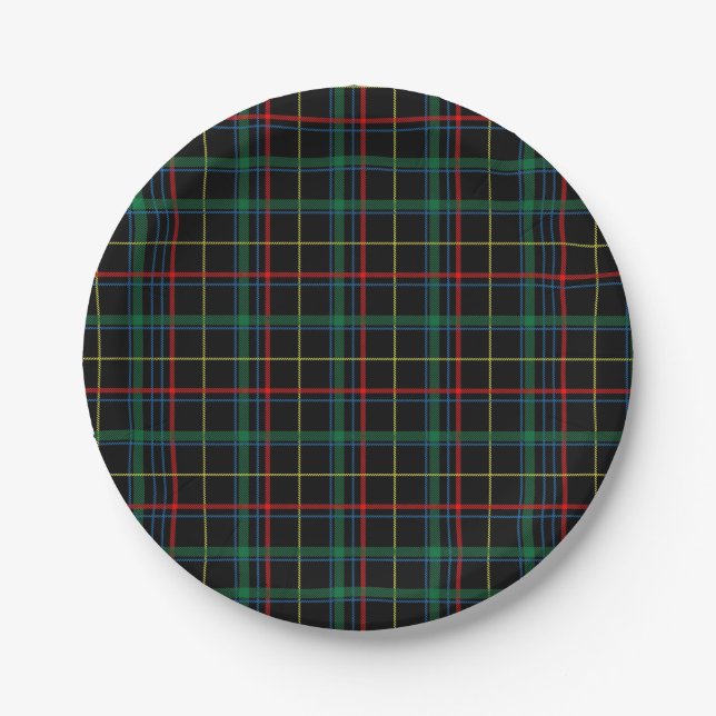 Black, Green and Red Tartan Pattern Paper Plates (Front)