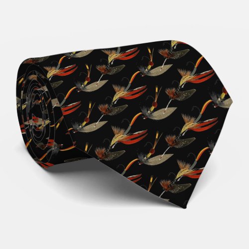 Black Green and Tan Fly Fishing Vintage Watercolor Neck Tie