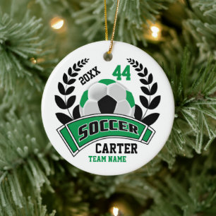 Black, Green and White Personalize Soccer ⚽ Ceramic Ornament