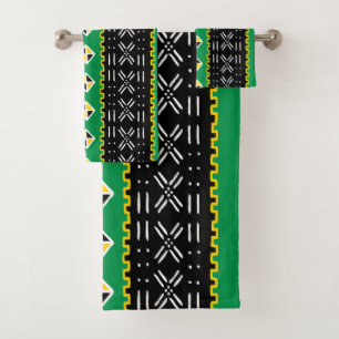 Black Green and Yellow Triibal Towel Set