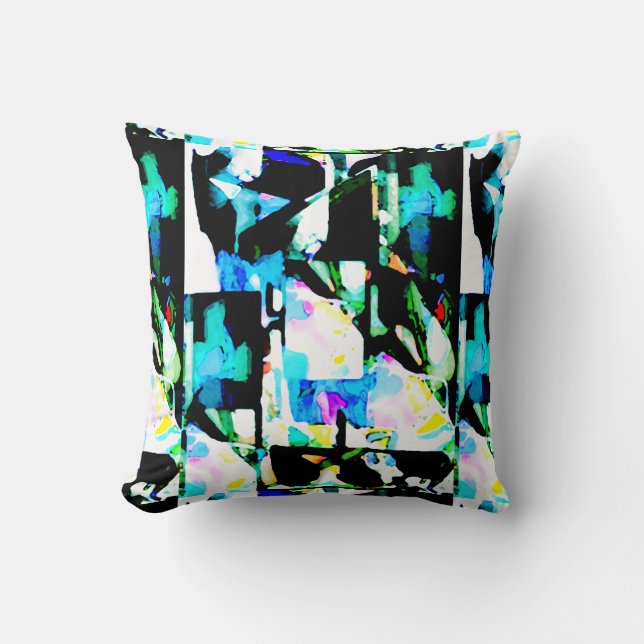 Black Green Aqua Pink White Contemporary Art Print Throw Pillow (Front)