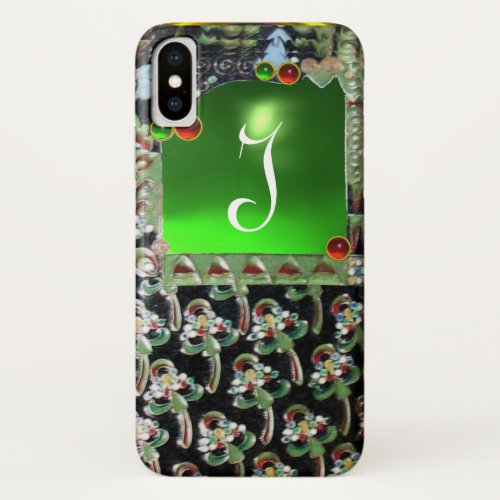 BLACK GREEN  ART NOUVEAU GEMSTONE MONOGRAM Emerald iPhone XS Case