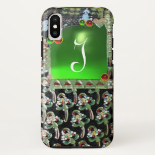 BLACK GREEN ART NOUVEAU GEMSTONE MONOGRAM Emerald iPhone XS Case