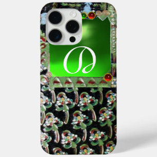 BLACK GREEN ART NOUVEAU GEMSTONE MONOGRAM Emerald iPhone 15 Pro Max Case