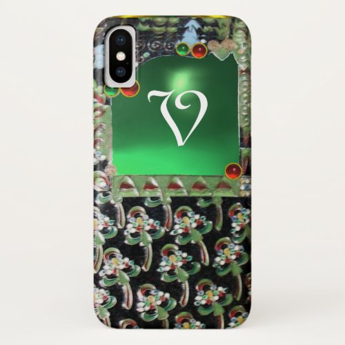 BLACK GREEN  ART NOUVEAU GEMSTONE MONOGRAM Emerald iPhone XS Case
