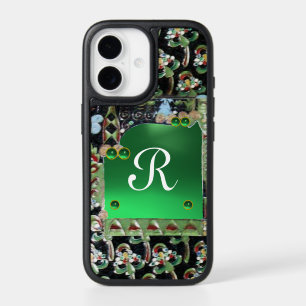 BLACK GREEN ART NOUVEAU GEMSTONE MONOGRAM, Jade iP iPhone 17 Case
