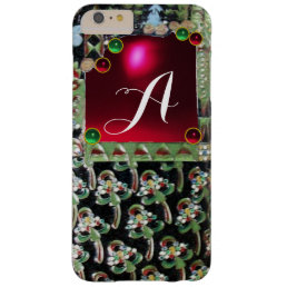 BLACK GREEN ART NOUVEAU GEMSTONE MONOGRAM,Red Ruby Barely There iPhone 6 Plus Case