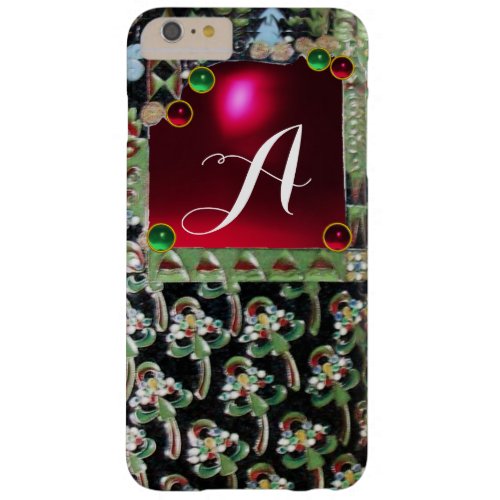 BLACK GREEN ART NOUVEAU GEMSTONE MONOGRAMRed Ruby Barely There iPhone 6 Plus Case