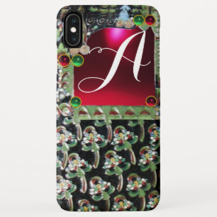 BLACK GREEN ART NOUVEAU GEMSTONE MONOGRAM,Red Ruby iPhone XS Max Case