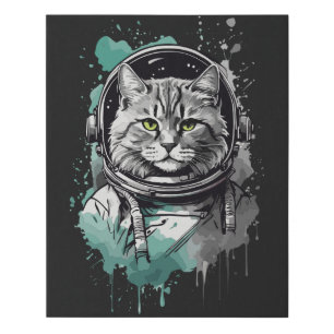 Black Green Astronaut Cat Design Faux Canvas Print