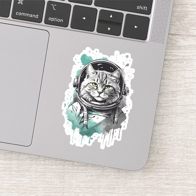 Black Green Astronaut Cat Design Sticker (Detail)