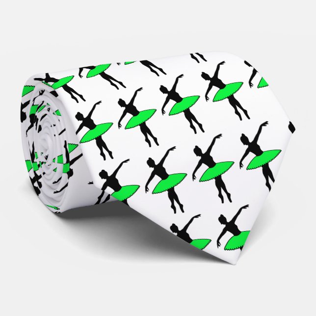 Black Green Ballerina Tutu Ballet Dance Dad Tie (Rolled)