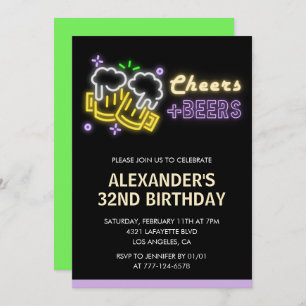 Black Green Beer 32nd birthday invitation 