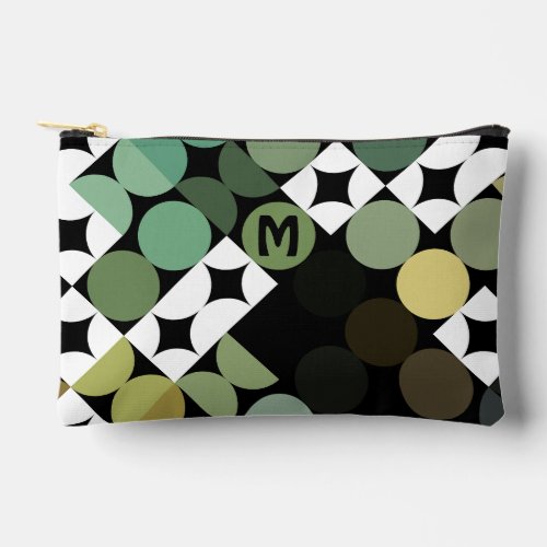 Black Green Beige Brown Midcentury Circles Pattern Accessory Pouch