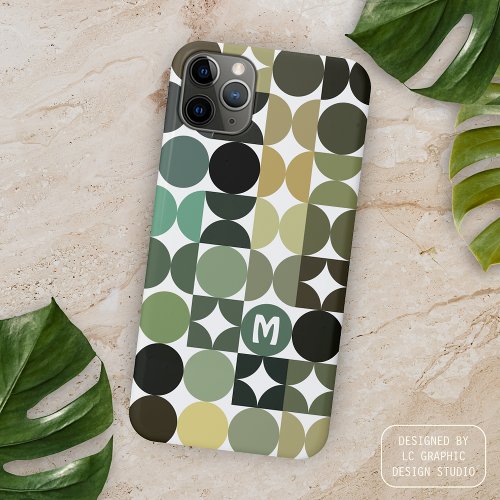 Black Green Beige Brown Midcentury Circles Pattern iPhone 11 Pro Max Case