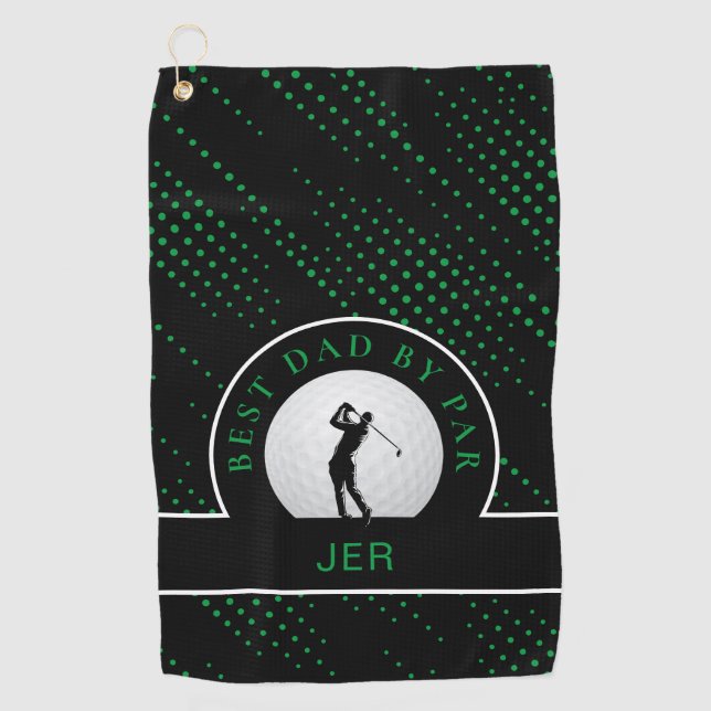 Black Green Best Dad By Par  Golf Towel (Front)