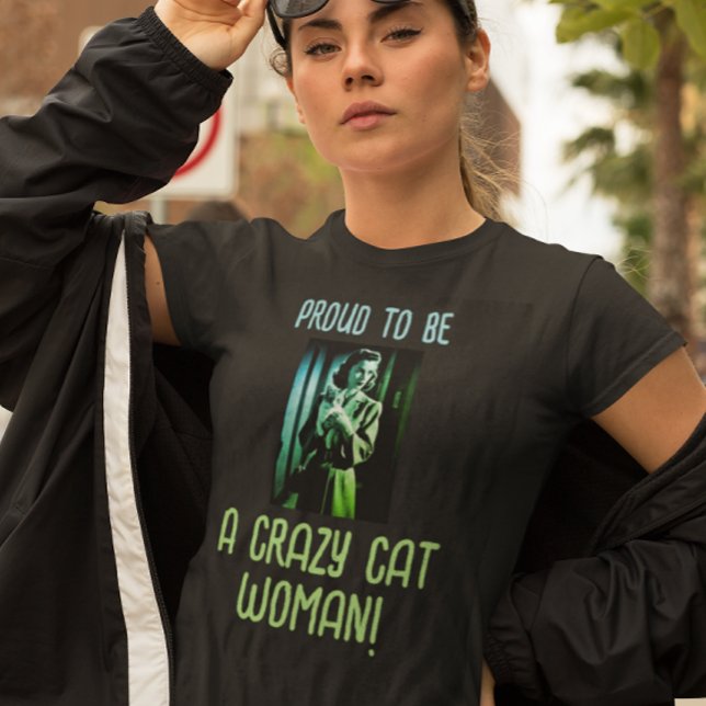 Black Green Blue Personalized Crazy Cat Woman Tri-Blend Shirt (Or personalize with your own message)