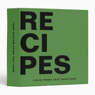 Black Green Bold Recipes Typography Monogram 3 Ring Binder