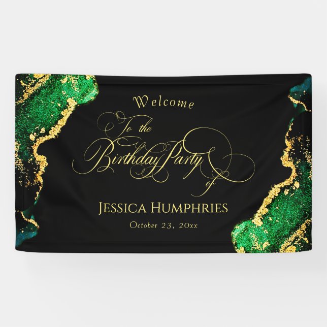 Black Green Bronze Gold Birthday  Banner (Horizontal)