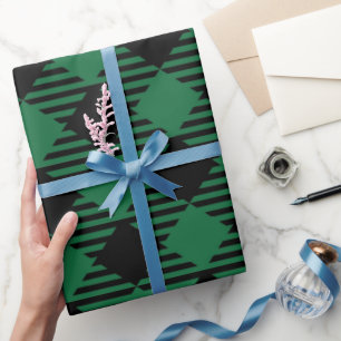 Black Green Buffalo Plaid Holiday Christmas Decor Wrapping Paper