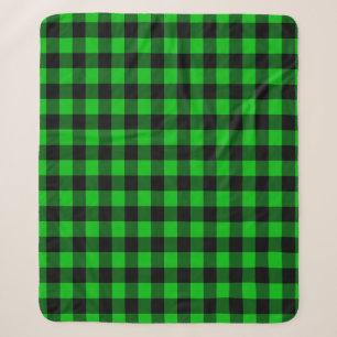 Black Green Check Pattern Sherpa Blanket