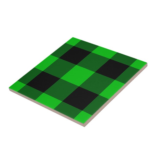 Black & Green Checked - Ceramic Tile (Side)