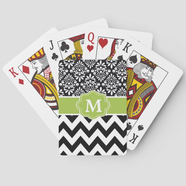 Black Green Chevron Personalized Poker Cards (Back)