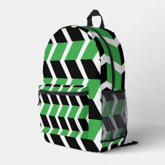 Black Green Chevron Stripe Printed Backpack