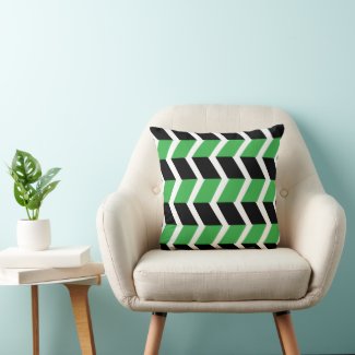 Black Green Chevron Stripe Throw Pillow