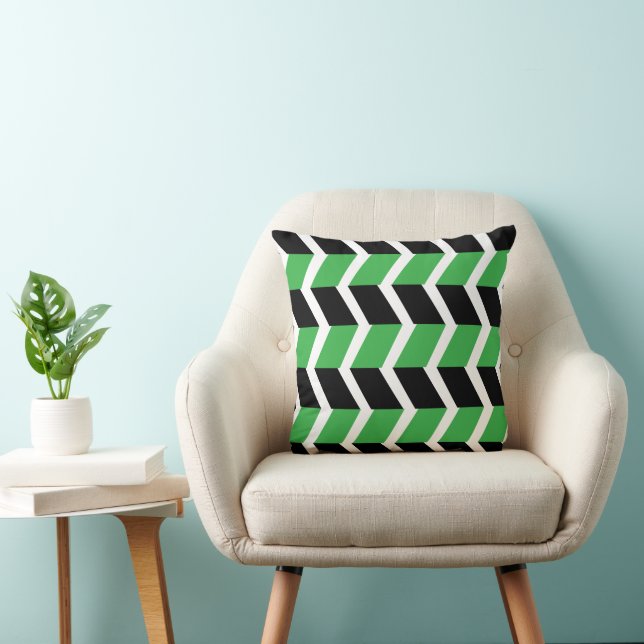 Black Green Chevron Stripe Throw Pillow (Chair)