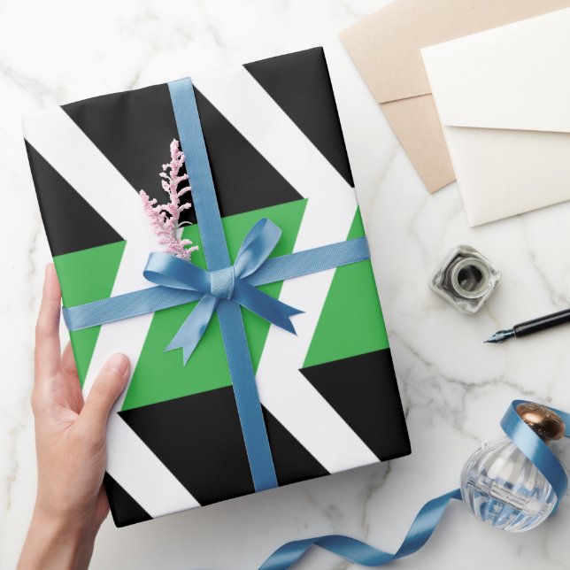 Black Green Chevron Stripe Wrapping Paper (Gifting)