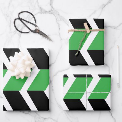 Black Green Chevron Stripe Wrapping Paper Sheets