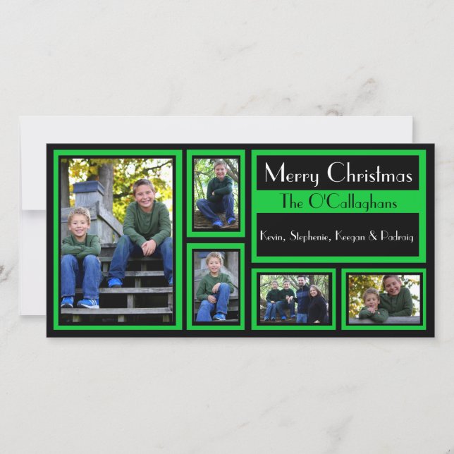Black & Green Christmas Card - 5 Photos (Front)