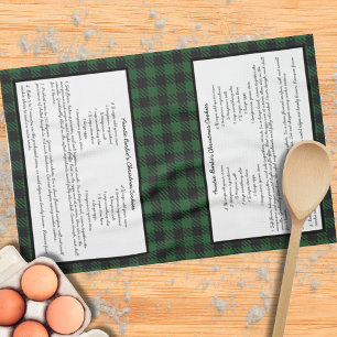 Black Green Christmas Gingham Plaid Family Recipe Kitchen Towel