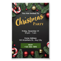 Black Green Christmas Party Invitation Editable