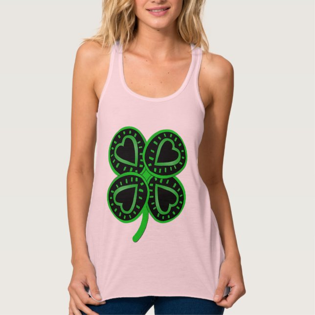 Black Green Clover Heart St Patrick Women Tank Top (Front)