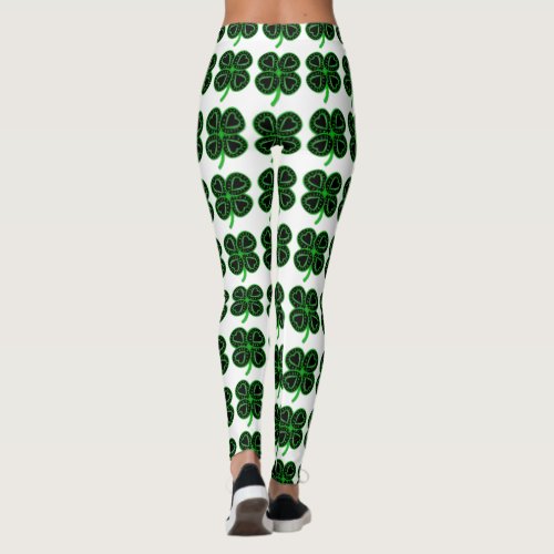 Black Green Clover Heart St Patricks Day Leggings