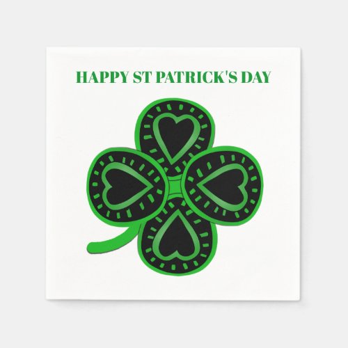 Black Green Clover Heart St Patricks Day Paper N Napkins