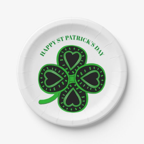 Black Green Clover Heart St Patricks Day Paper P Paper Plates