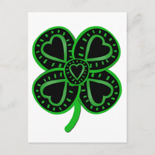 Black Green Clover Heart St Patrick's Day Postcard