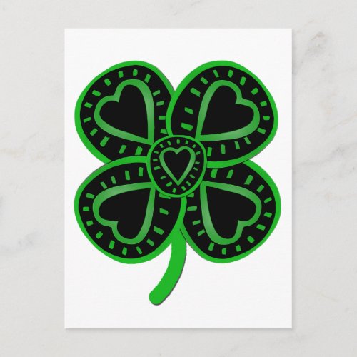 Black Green Clover Heart St Patricks Day Postcard