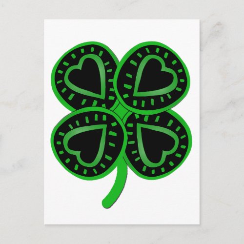 Black Green Clover Heart St Pattys Day Postcard