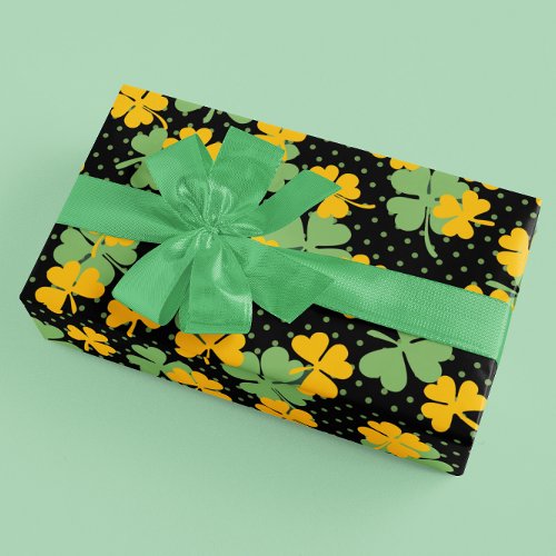 Black Green Clover Shamrock St Patricks Day Wrapping Paper