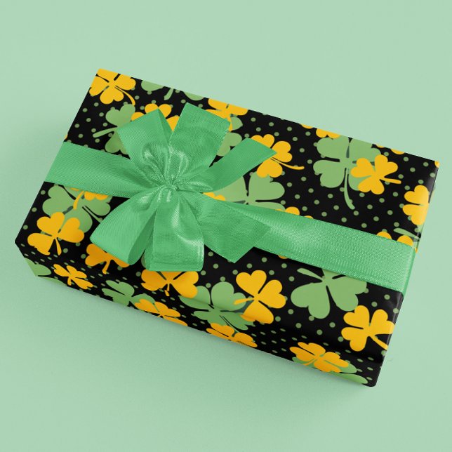 Black Green Clover Shamrock St. Patrick's Day Wrapping Paper (Creator Uploaded)