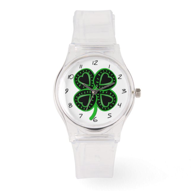 Black Green Clover with Heart G St Patrick's Watch (Front)